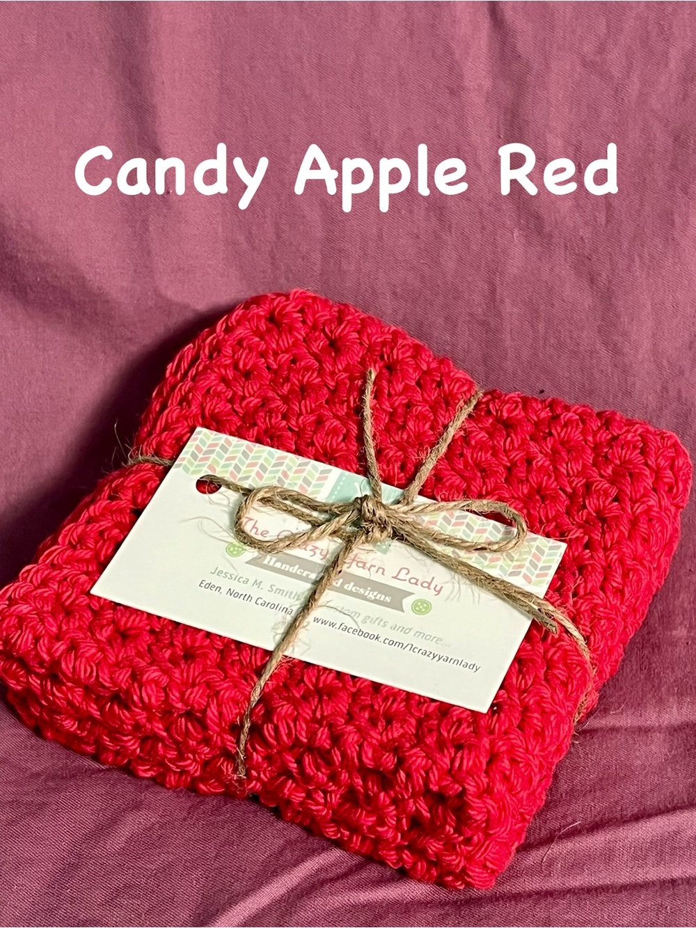 2 piece set Handmade Candy Apple Red Crochet cotton Dishcloths
